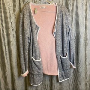 COZY PINK AND GRAY OPEN FRONT CARDIGAN SIZE:XL